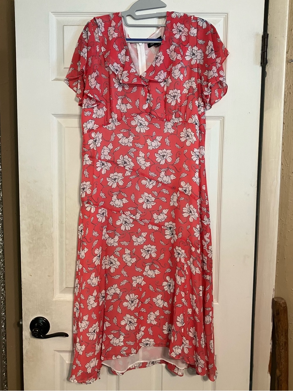 Women’s Roz & Ali Coral Floral V-Neck Midi Dress Size 12 Lightweight Flowy